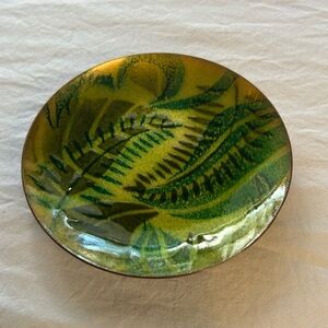 Fused, art, glass, decorative plate with leaf pattern handcrafted